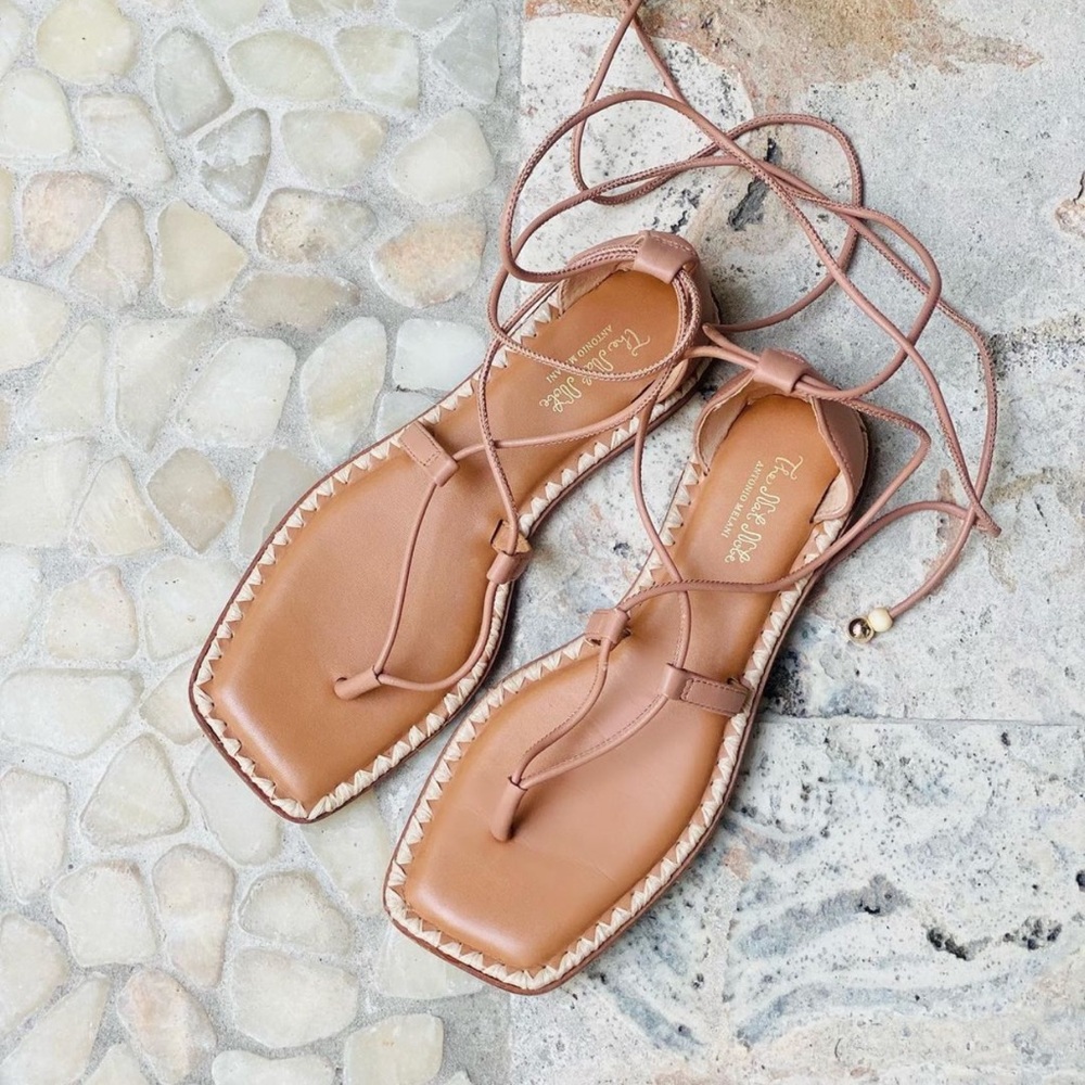 Leather ankle wrap sandals